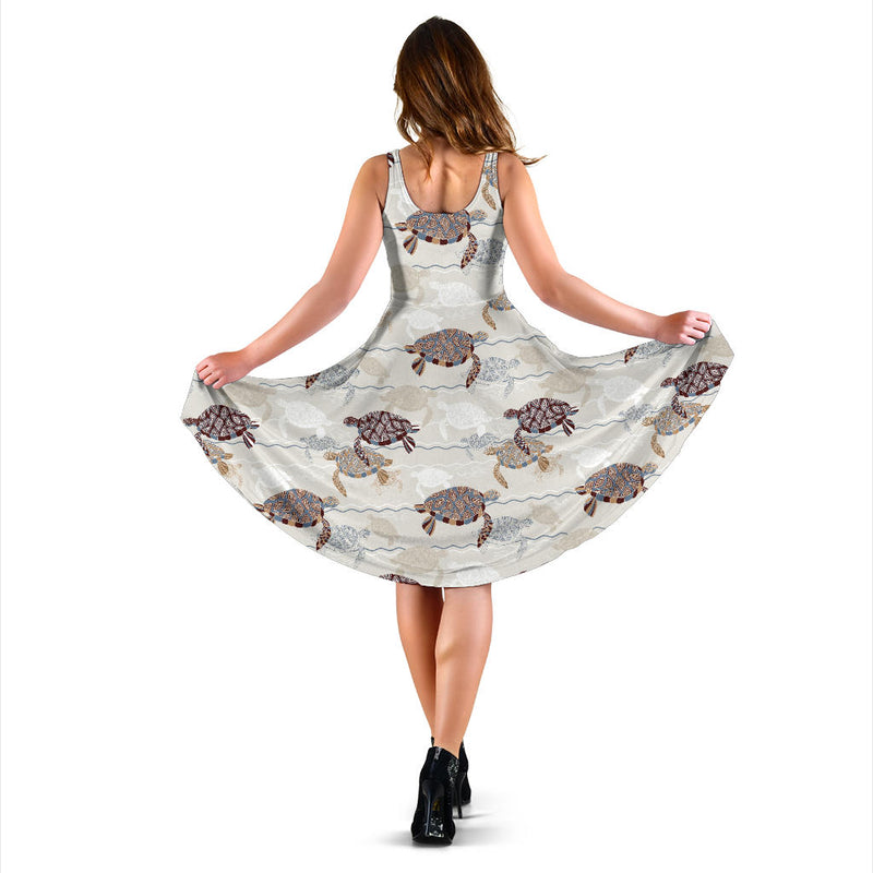 Sea Turtle Pattern Print Design T07 Midi Dress