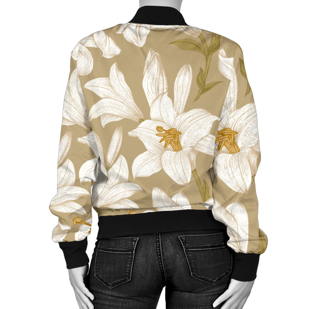 Lily Pattern Print Design LY07 Women Bomber Jacket