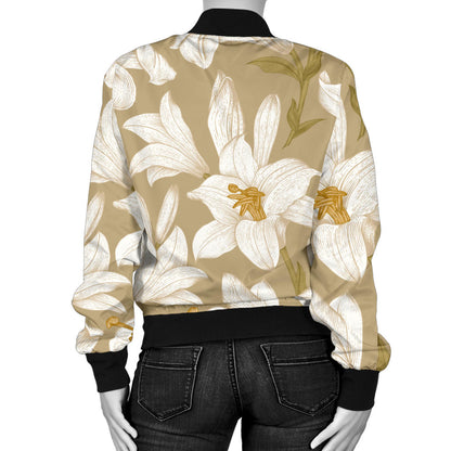 Lily Pattern Print Design LY07 Women Bomber Jacket