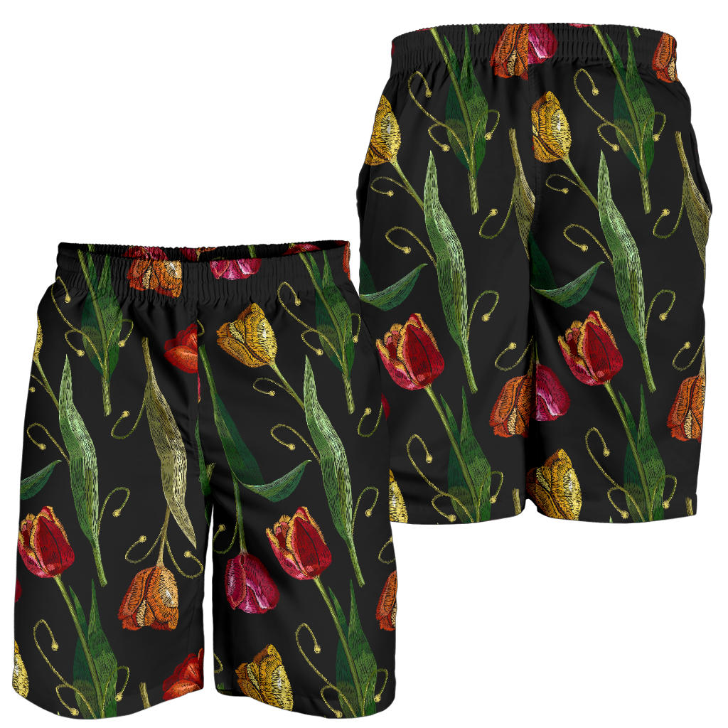 Tulip Embroidered Pattern Print Design TP01 Mens Shorts