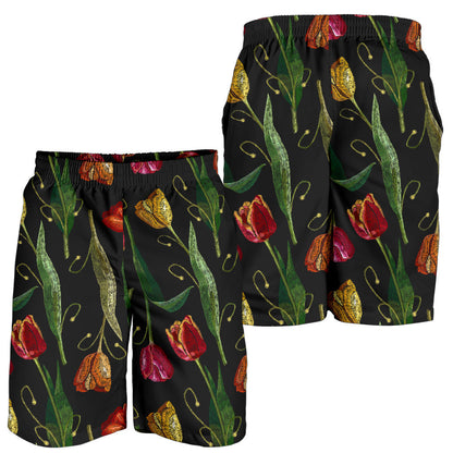 Tulip Embroidered Pattern Print Design TP01 Mens Shorts