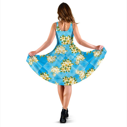 Yellow Plumeria Design Print Pattern Midi Dress