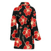 Red Hibiscus Pattern Print Design HB021 Women Bathrobe