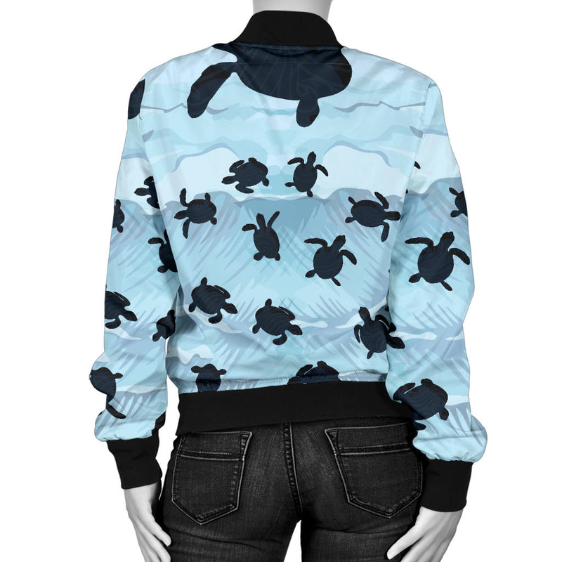 Sea Turtle Pattern Print Design T011 Women Bomber Jacket