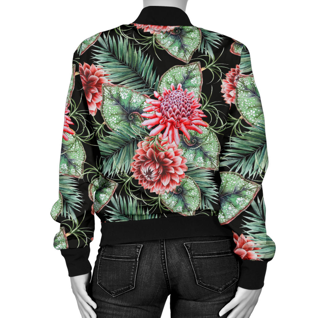 Dahlia Pattern Print Design DH06 Women Bomber Jacket