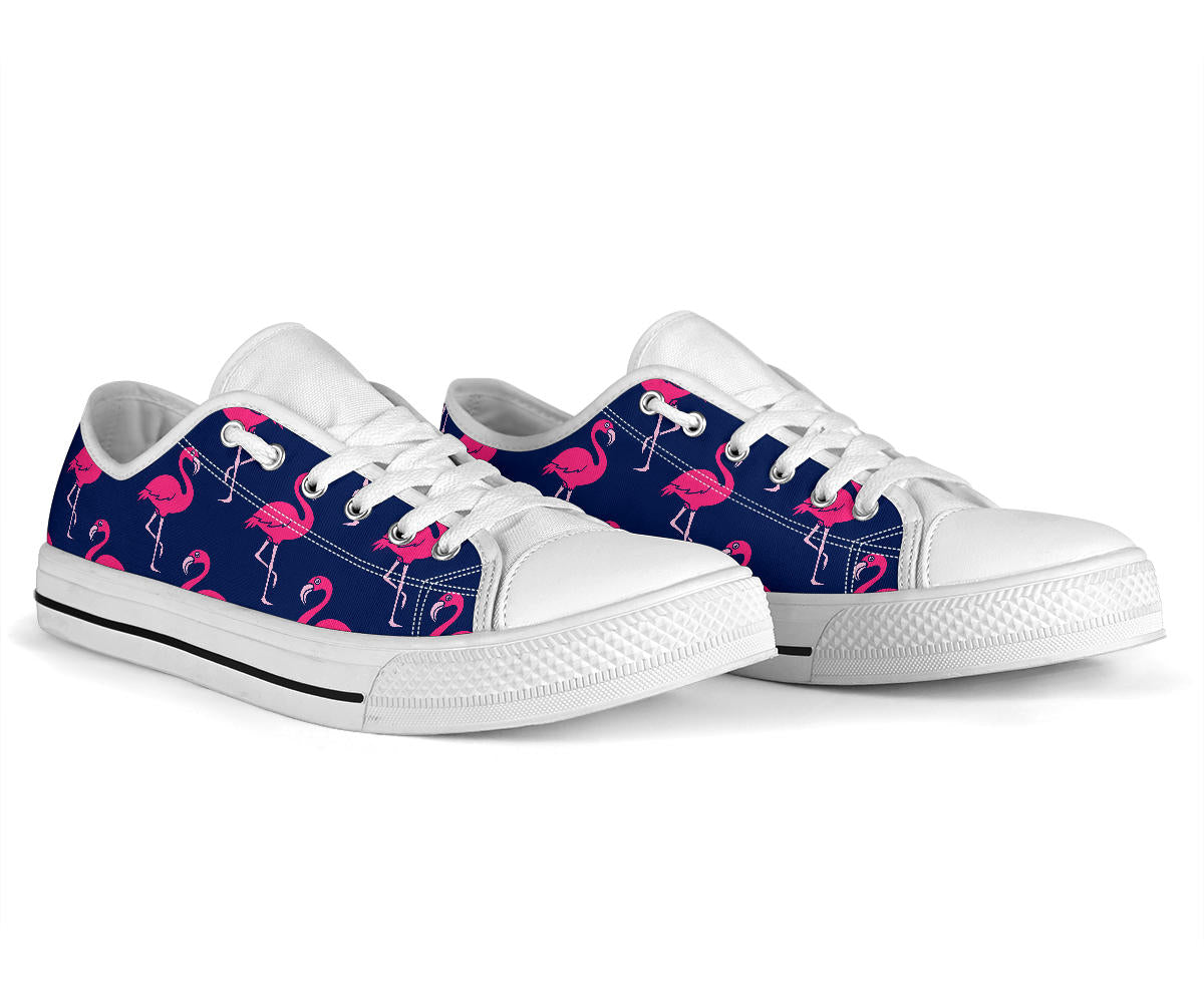 Pink Flamingo Pattern White Bottom Low Top Shoes