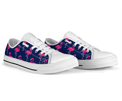 Pink Flamingo Pattern White Bottom Low Top Shoes