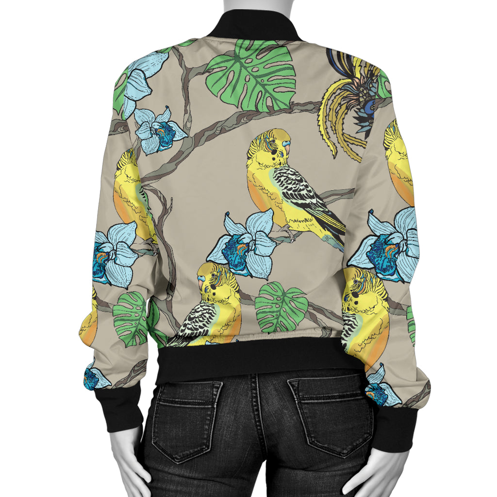 Parakeet Pattern Print Design A02 Women's Bomber Jacket