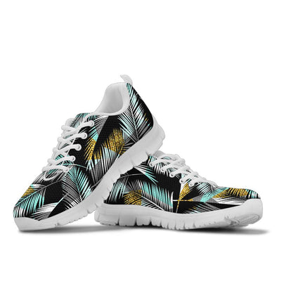 Gold Glitter Cyan Tropical Palm Leaves Sneakers White Bottom Shoes