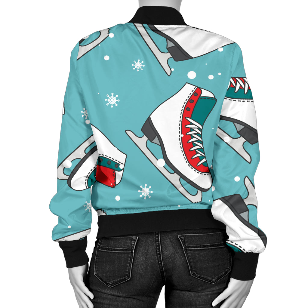 Ice Skate Pattern Print Design 03 Women's Bomber Jacket