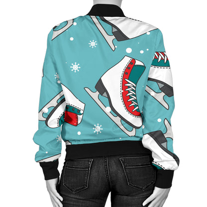 Ice Skate Pattern Print Design 03 Women's Bomber Jacket