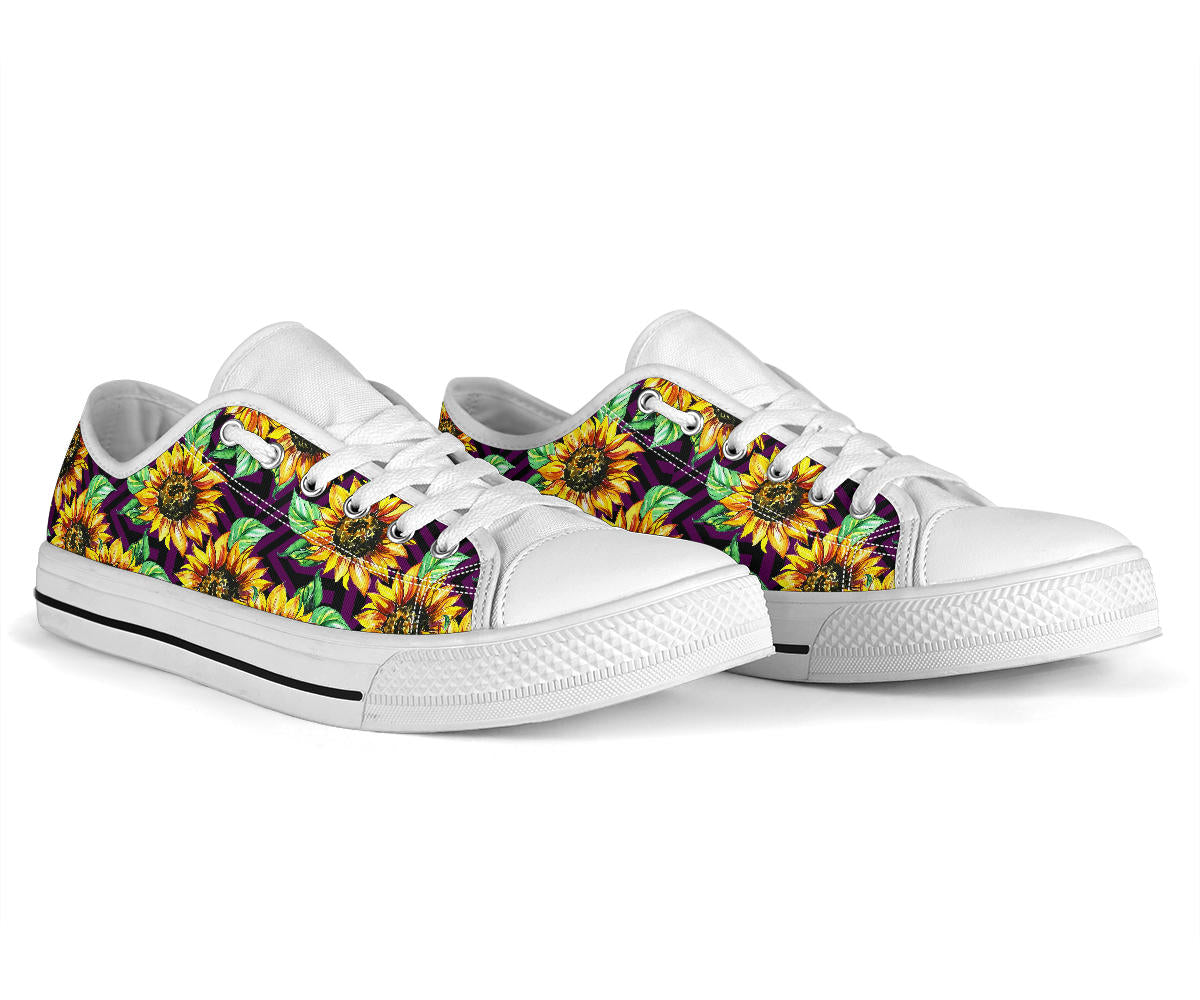 Sunflower Pattern Print Design SF012 White Bottom Low Top Shoes