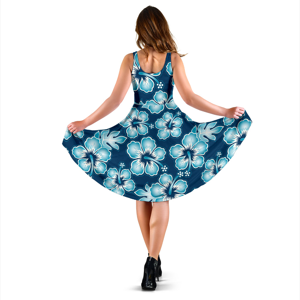 Blue Hibiscus Pattern Print Design HB011 Midi Dress