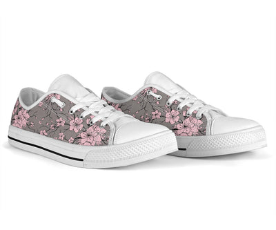 Cherry Blossom Pattern Print Design CB05 White Bottom Low Top Shoes