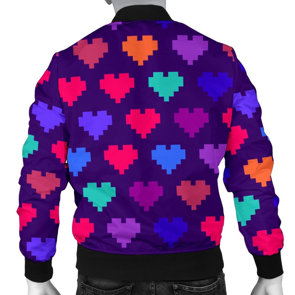 Heart Pixel Pattern Print Design HE03 Men Bomber Jacket