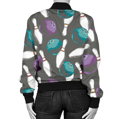 Bowling Pattern Print Design 03 Women's Bomber Jacket