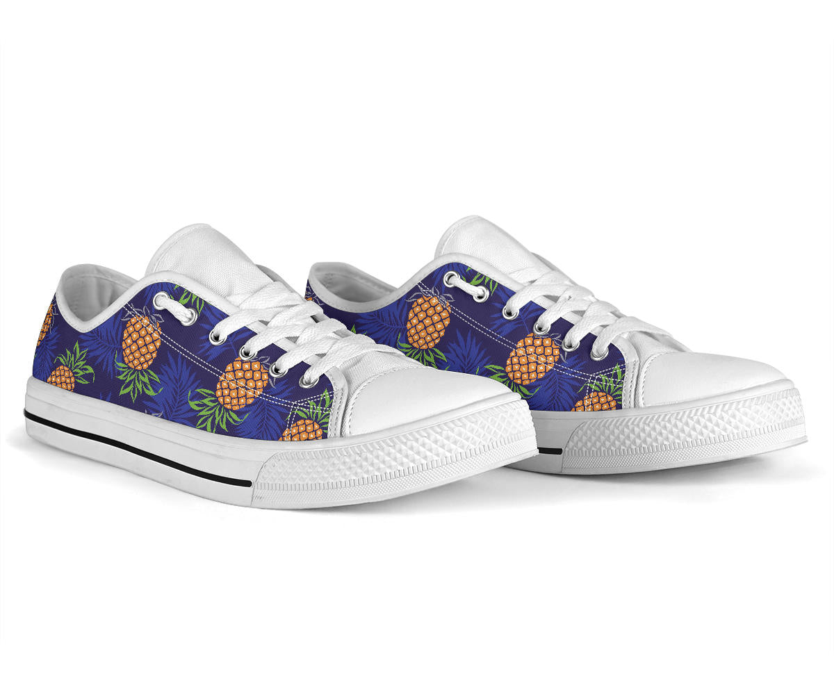 Pineapple Pattern Print Design PP02 White Bottom Low Top Shoes