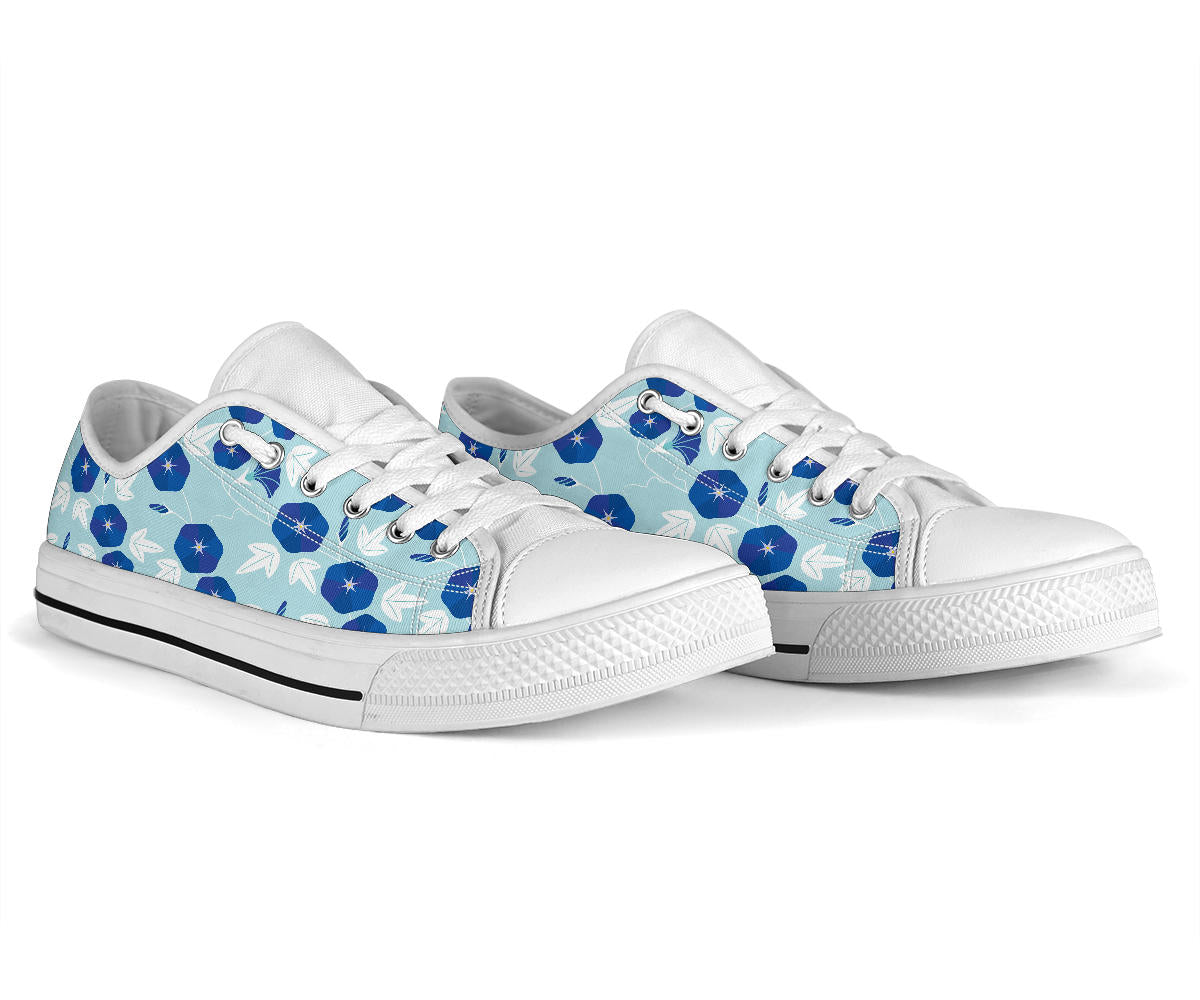 Morning Glory Pattern Print Design MG07 White Bottom Low Top Shoes