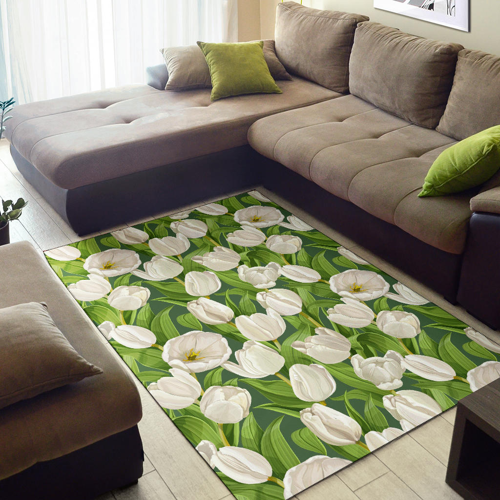 Tulip White Pattern Print Design TP05 Area Rugs