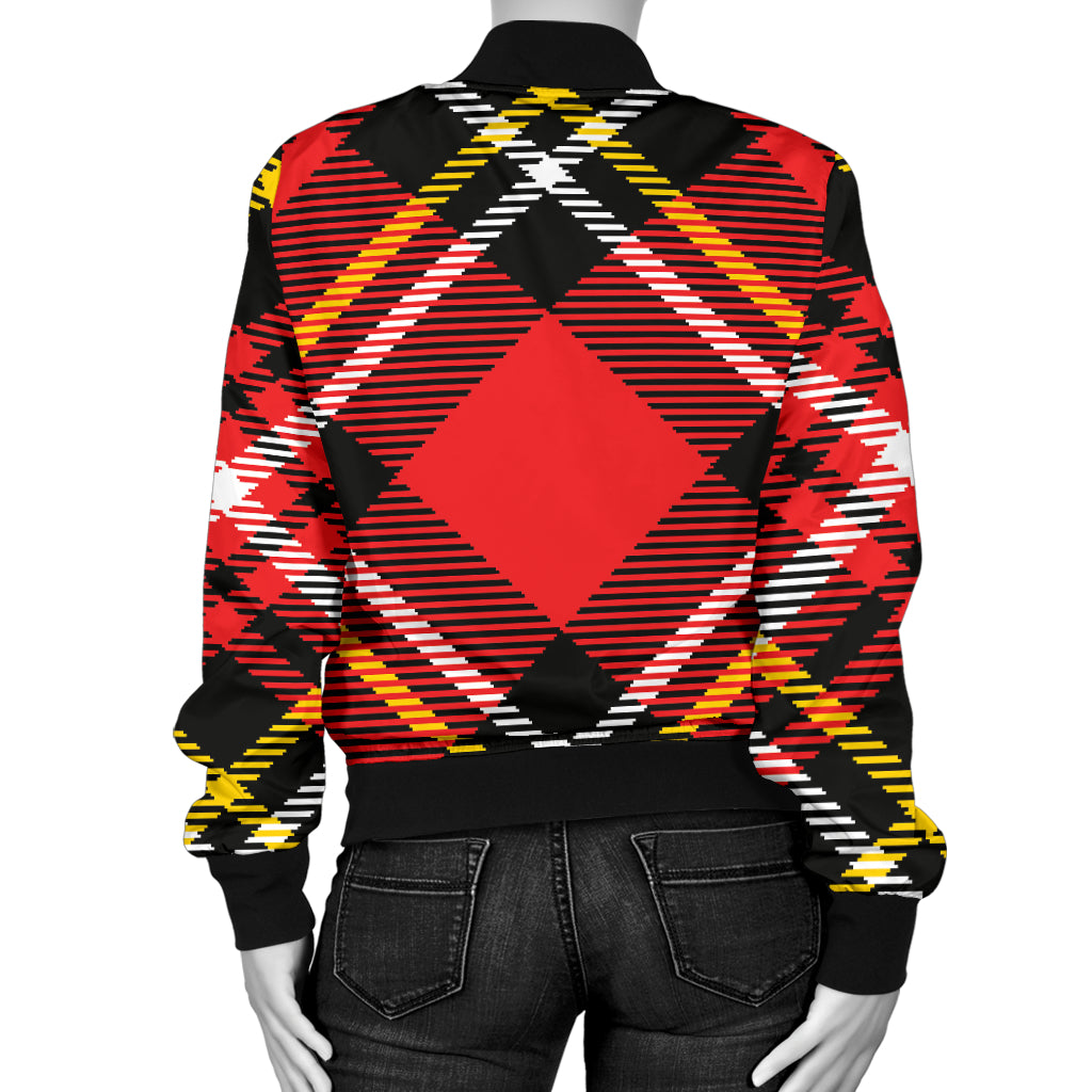 Plaid Red Pattern Print Design A03 Women's Bomber Jacket