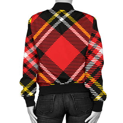 Plaid Red Pattern Print Design A03 Women's Bomber Jacket