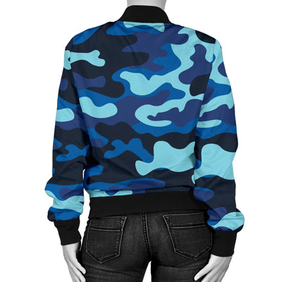 Camo Blue Pattern Print Design 04 Women's Bomber Jacket