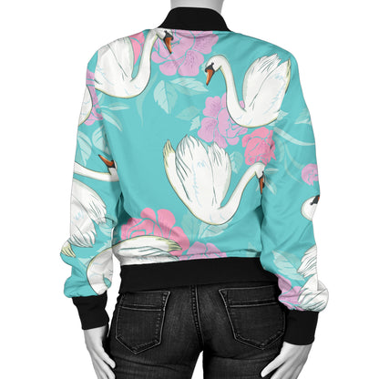 Swan Pattern Print Design 03 Women's Bomber Jacket