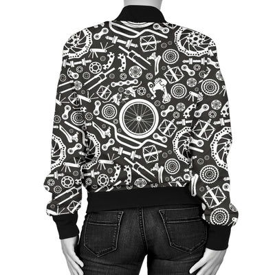 Bicycle Tools Pattern Print Design 02 Women's Bomber Jacket