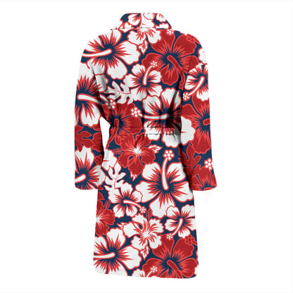 Red Hibiscus Pattern Print Design HB01 Men Bathrobe