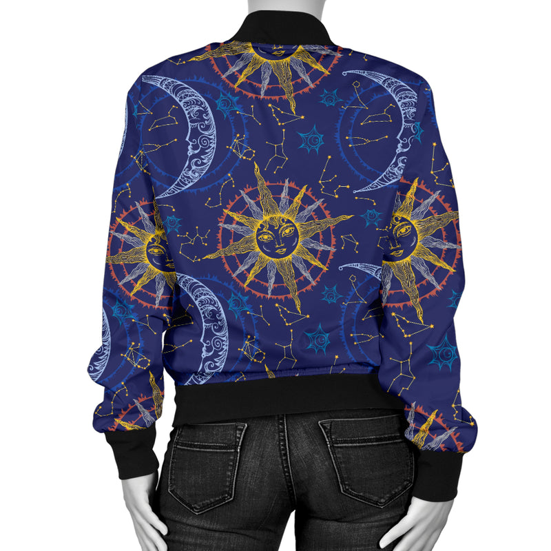 Celestial Moon Sun Pattern Print Design 01 Women's Bomber Jacket
