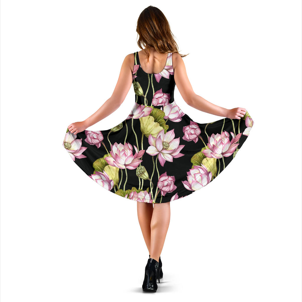 Water Lily Pattern Print Design WL06 Midi Dress