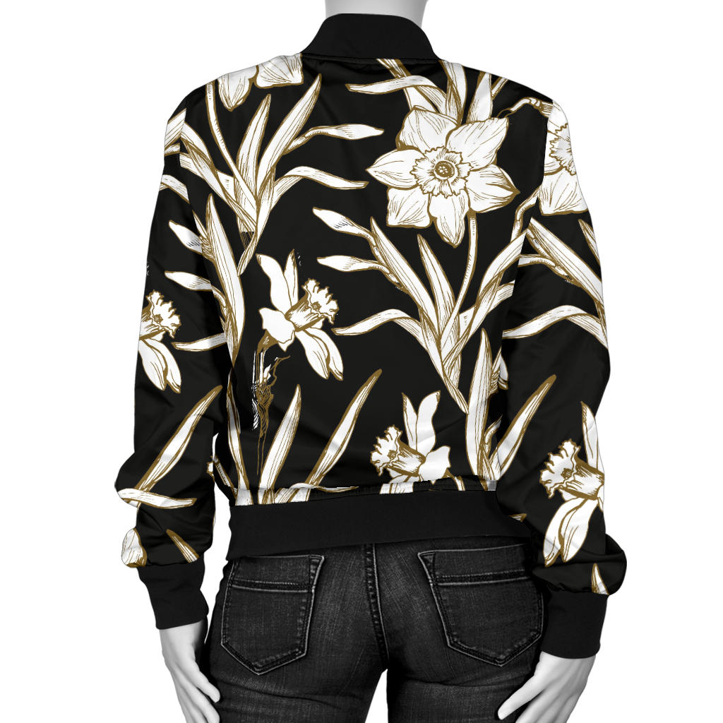 Daffodils Pattern Print Design DF06 Women Bomber Jacket