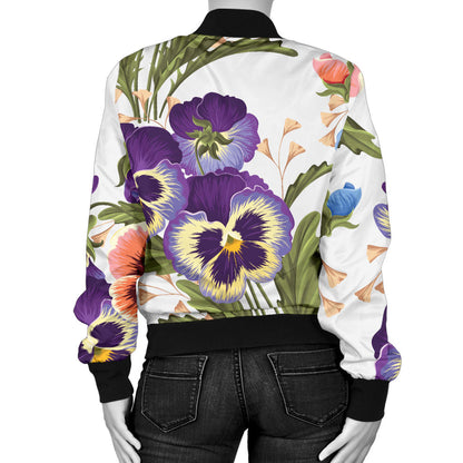 Pansy Pattern Print Design PS06 Women Bomber Jacket