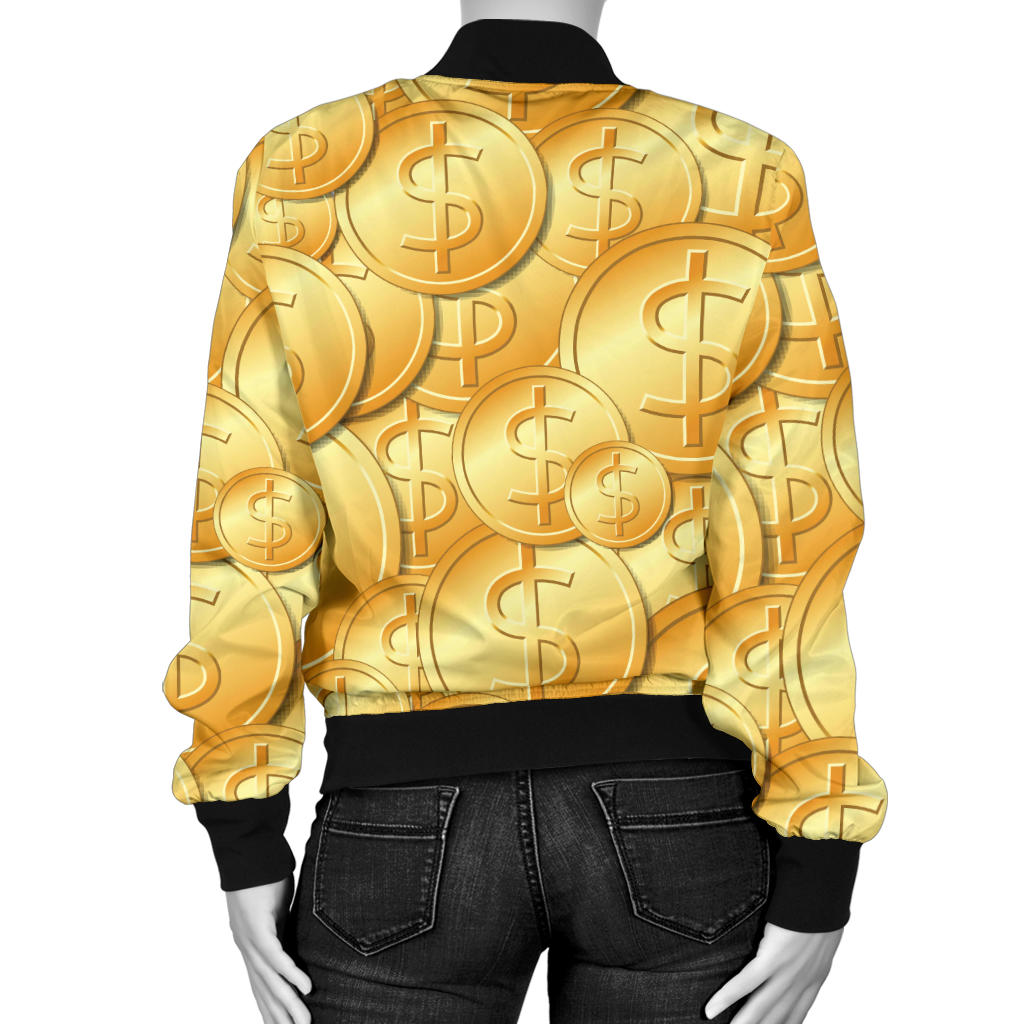 Dollar Pattern Print Design DO03 Women Bomber Jacket