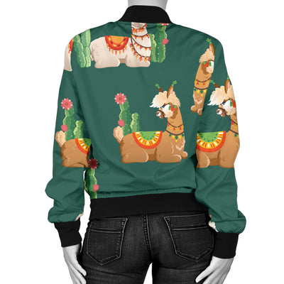 Llama Cactus Pattern Print Design 07 Women's Bomber Jacket