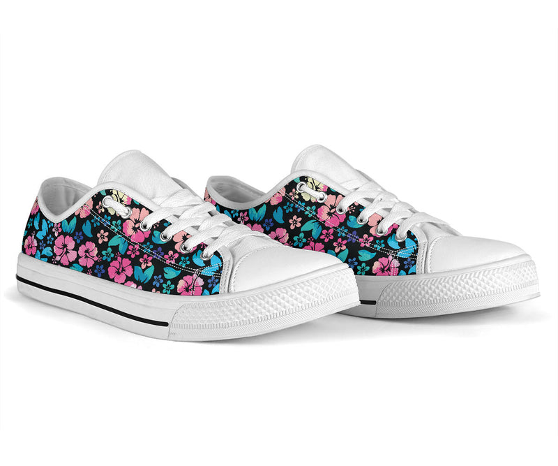 Pink Hibiscus Hawaiian Flower White Bottom Low Top Shoes