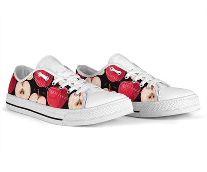 Apple Pattern Print Design AP02 White Bottom Low Top Shoes