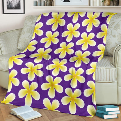 Yellow Plumeria Pattern Print Design PM05 Fleece Blanket