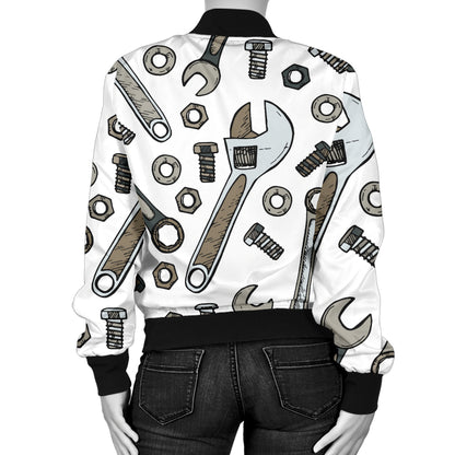 Mechanic Pattern Print Design 03 Women's Bomber Jacket