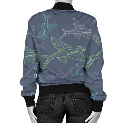 Flying Fish Pattern Print Design 02 Women's Bomber Jacket