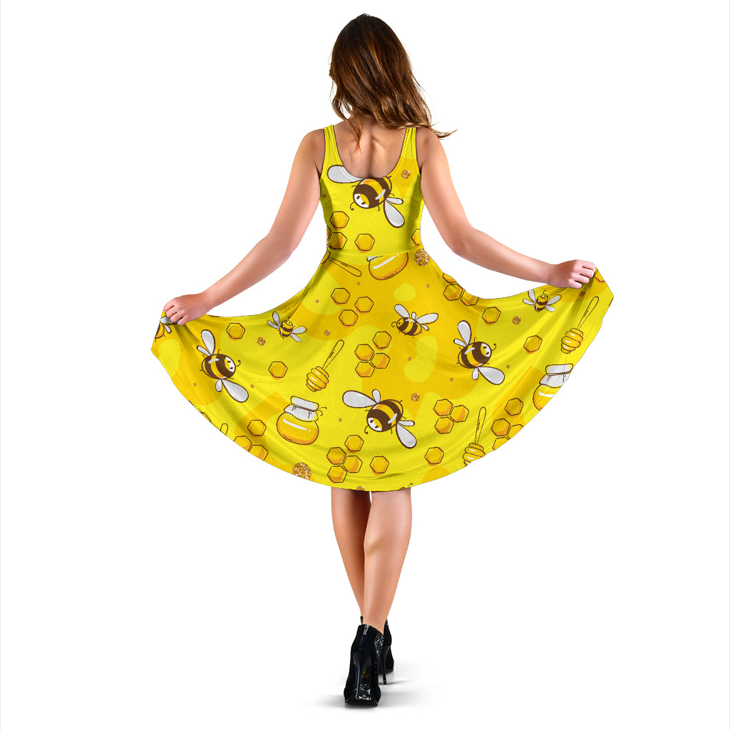 Bee Pattern Print Design BEE01 Midi Dress