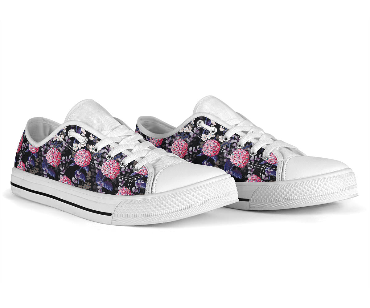 Hydrangea Pattern Print Design HD04 White Bottom Low Top Shoes
