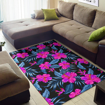 Neon Pink Hibiscus Pattern Print Design HB015 Area Rugs