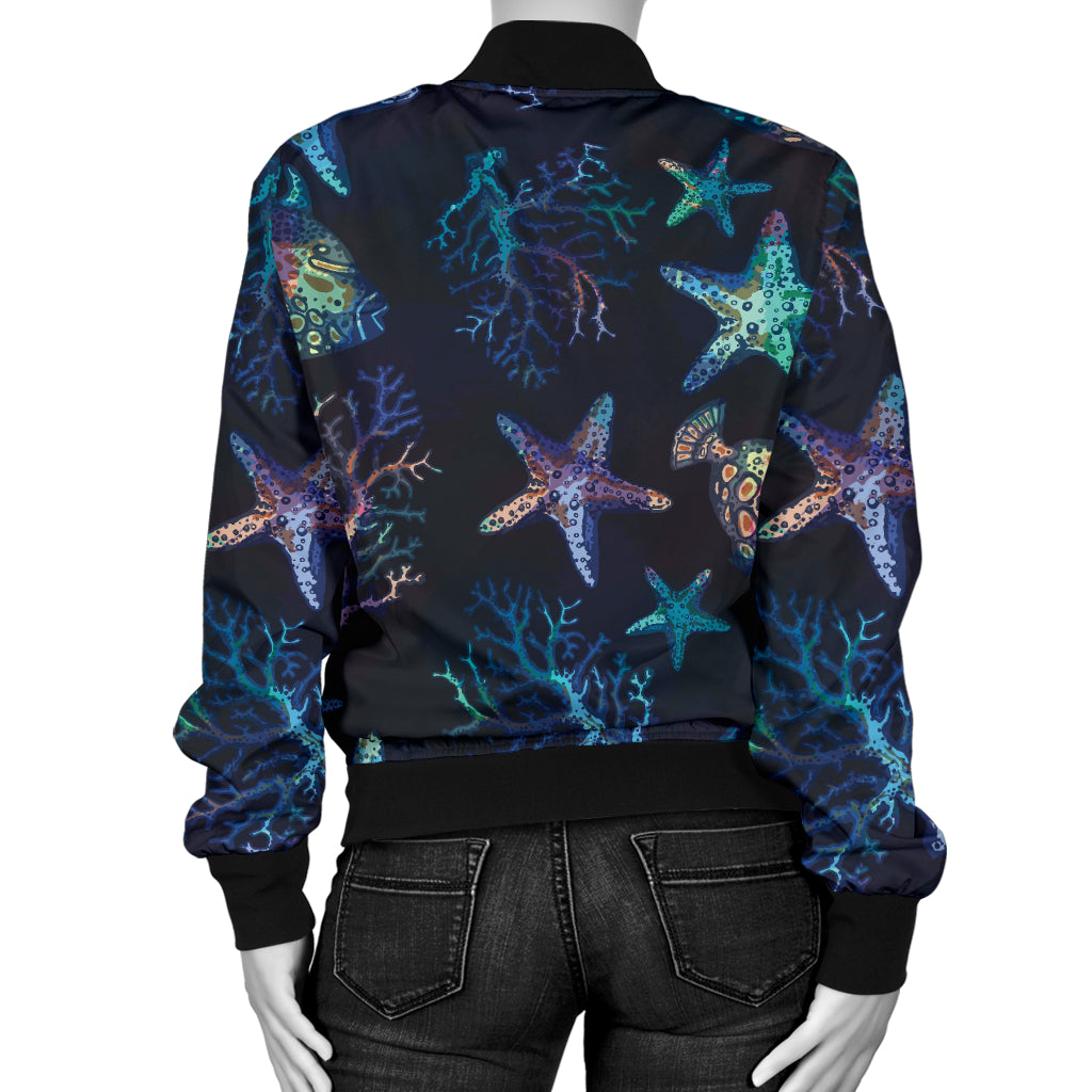 Starfish Pattern Print Design 01 Women's Bomber Jacket