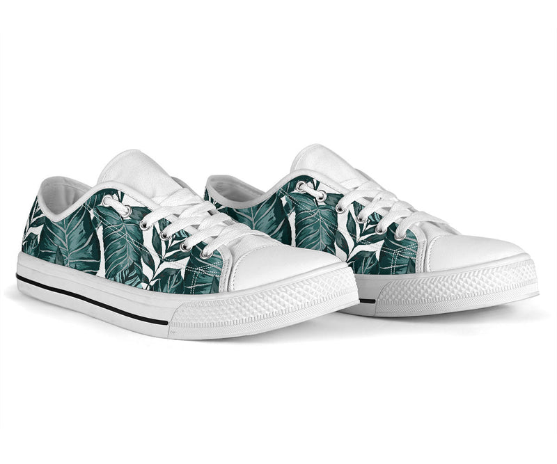 Tropical Palm Leaves Pattern White Bottom Low Top Shoes