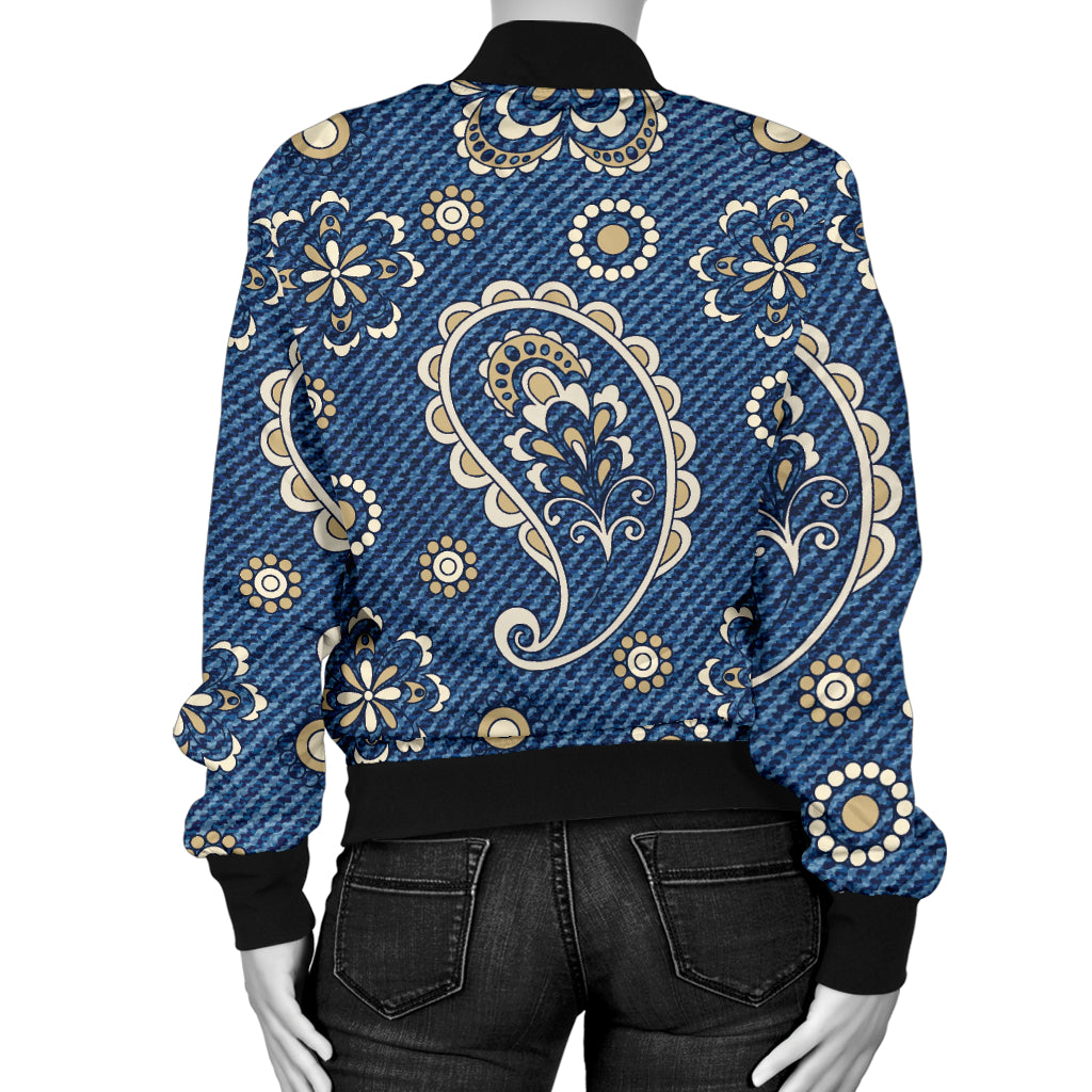 Jean Paisley Pattern Print Design 01 Women's Bomber Jacket