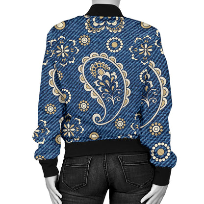 Jean Paisley Pattern Print Design 01 Women's Bomber Jacket