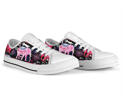 Pink Elephant Pattern White Bottom Low Top Shoes