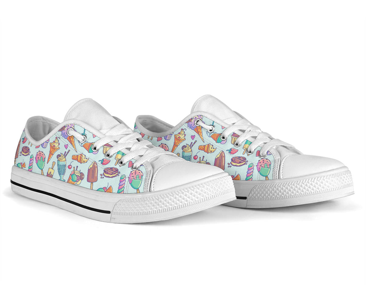 Ice Cream Pattern Print Design IC02 White Bottom Low Top Shoes