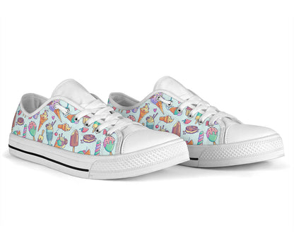 Ice Cream Pattern Print Design IC02 White Bottom Low Top Shoes